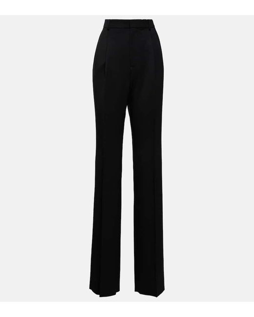Pantalones rectos de lana de tiro alto Saint Laurent de color Black