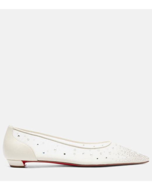 Christian Louboutin White Miss Z Degrastrassina Perla Mesh Flats