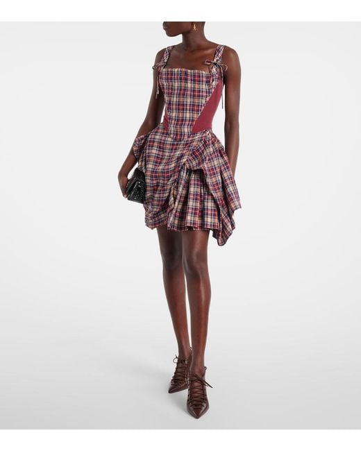 Vivienne Westwood Red Puppy Checked Linen-Blend Corset
