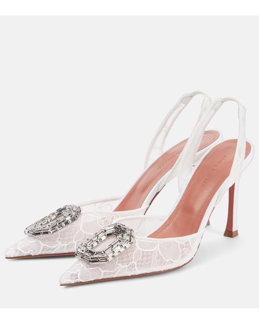 AMINA MUADDI White Camelia 90 Embellished Lace Slingback Sandals