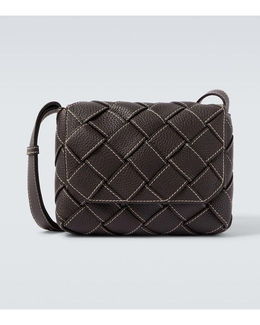 Bottega Veneta Black Diago Intreccio Leather Crossbody Bag for men
