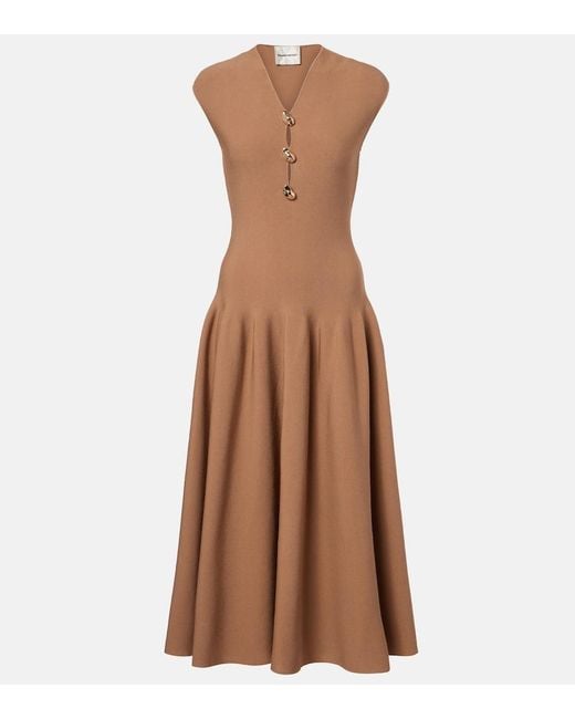 Roland Mouret Brown Embellished Midi Dress