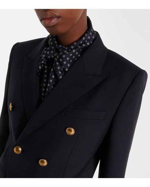 Saint Laurent Blue Double-Breasted Wool Gabardine Blazer