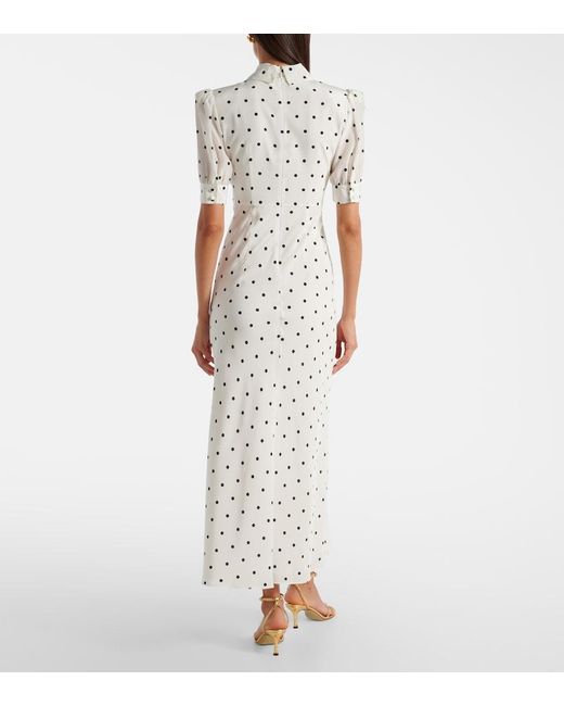 Alessandra Rich White Polka-Dot Silk Midi Dress