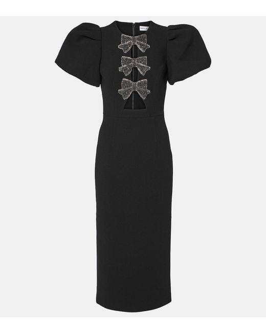 Rebecca Vallance Black Eliana Puff-Sleeve Midi Dress