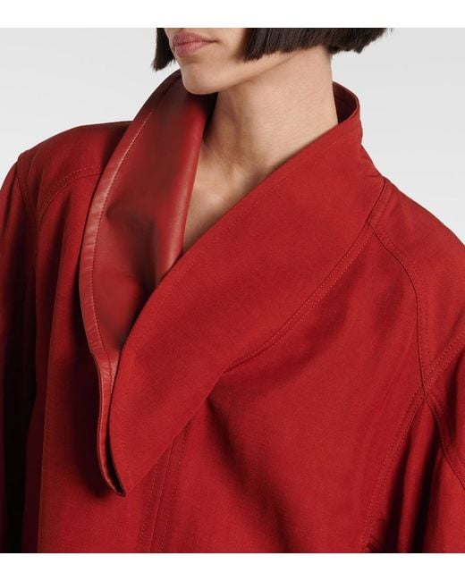 Bottega Veneta Red Oversized Leather-Trimmed Cotton-Blend Crepe Blouse