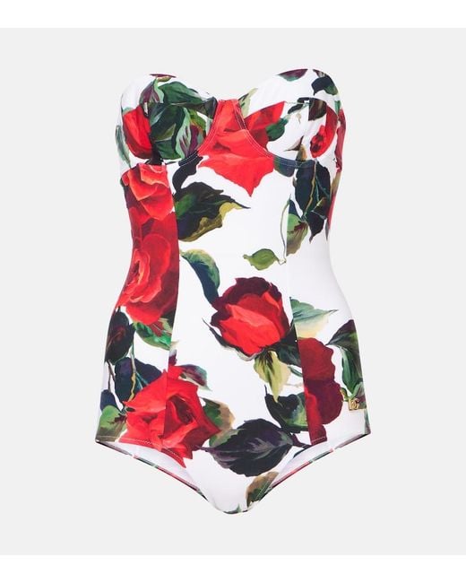 Dolce & Gabbana Red Floral Swimsuit