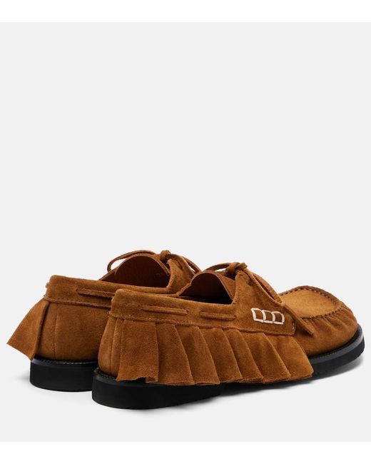 J.W. Anderson Brown Ruffled Suede Boat Shoes