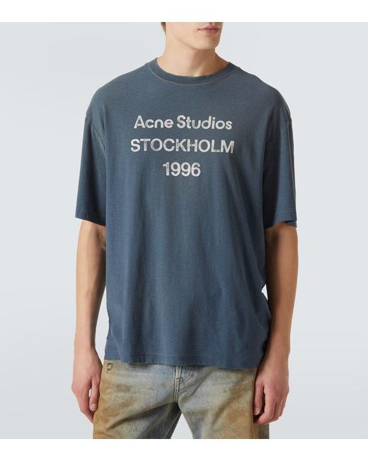 Camiseta De Algodon Y Canamo Con Logo Acne de hombre de color Blue