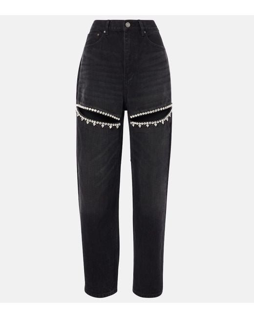 Area Black Hoch Sitzende Jeans Mit Geradem Bein, Cut-outs Und Kristallen