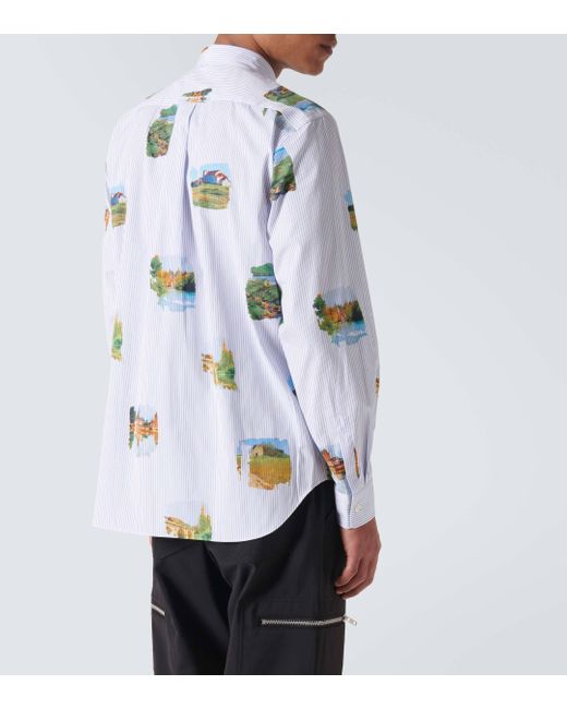 Comme des Garçons Blue Pinstripe Printed Cotton Oxford Shirt for men