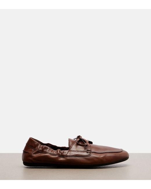 Prada Brown Shuffle Leather Boat Shoes