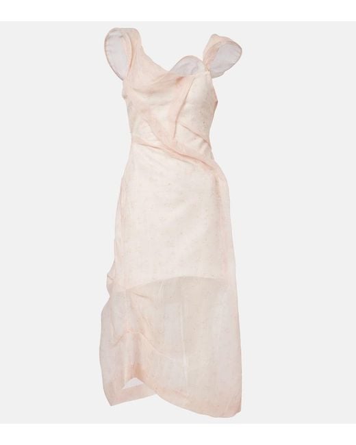 Victoria Beckham Natural Asymmetric Ruched Organza Midi Dress