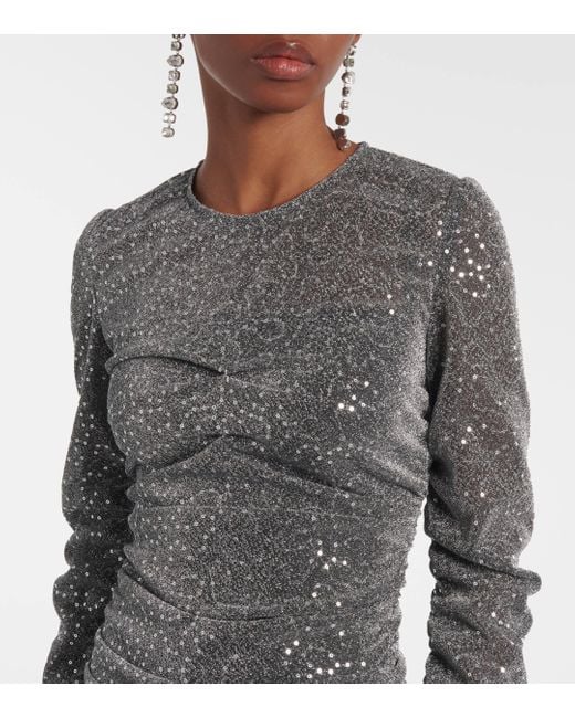 Dolce & Gabbana Gray Sequined Ruched Midi Dress