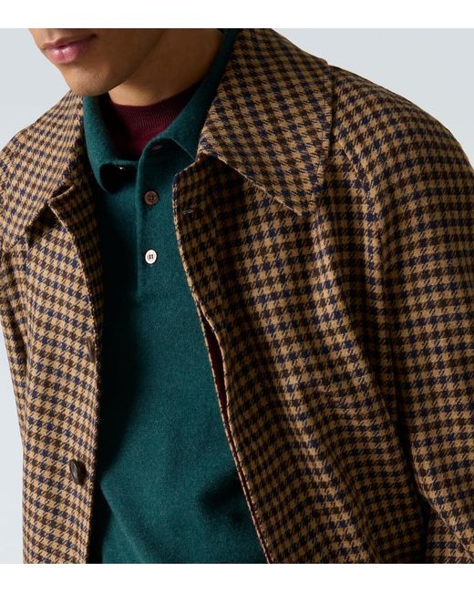 Rubinacci Brown Houndstooth Virgin Wool Coat for men