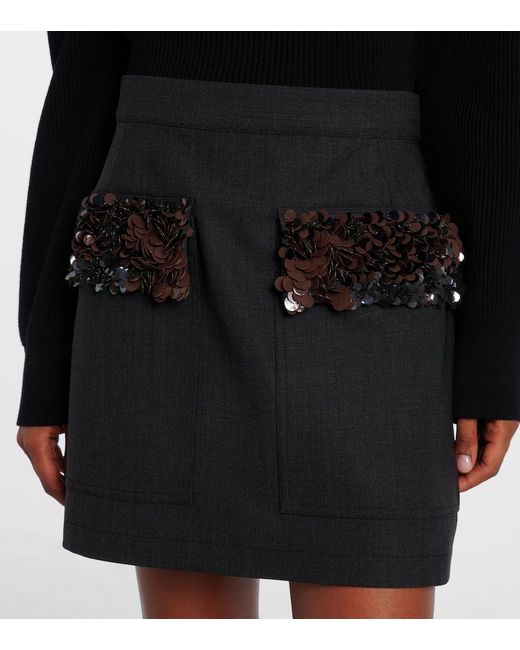 Plan C Black Sequined Wool-Blend Miniskirt