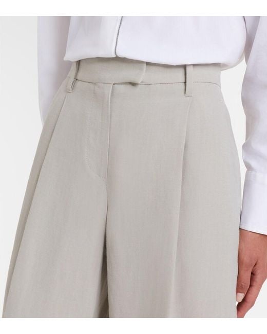 Brunello Cucinelli Gray Monili Wide-Leg Pants