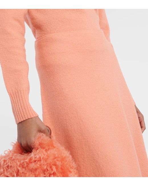 Jil Sander Orange High-rise Asymmetric Wool Midi Skirt