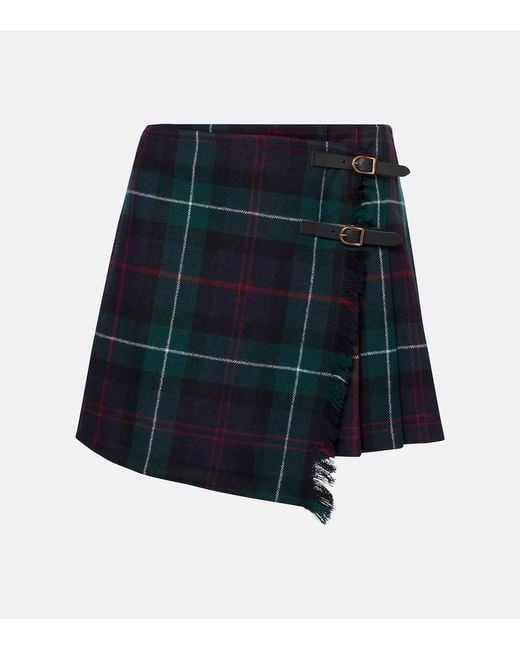 Polo Ralph Lauren Blue Plaid Pleated Wool Twill Wrap Skirt