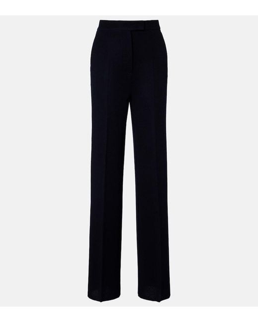Max Mara Blue Attinia Virgin Wool Pique Wide-Leg Pants