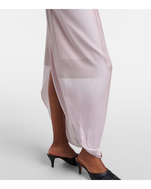 Jean Paul Gaultier Pink Trompe L'Oil Draped Satin Maxi Dress
