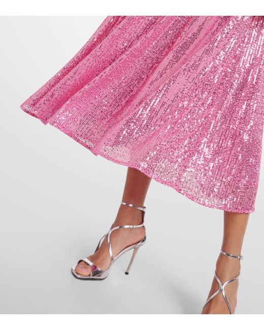 Rixo Pink Cerise Sequined Midi Dress