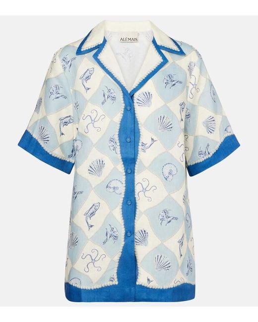 ALÉMAIS Blue Pia Printed Linen Shirt