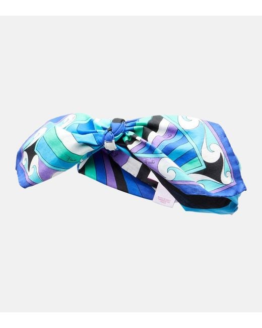 Emilio Pucci Blue Iride Bow-Detail Cotton Muslin Headband