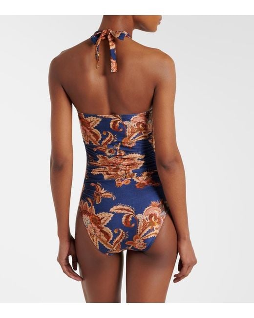 Zimmermann Blue Aster Printed Halterneck Swimsuit