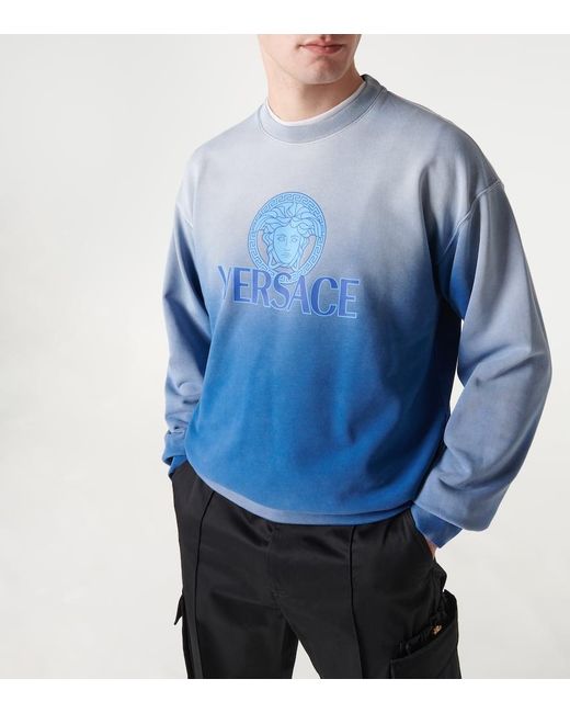 Versace Blue Medusa Tie-dye Cotton Jersey Sweatshirt for men