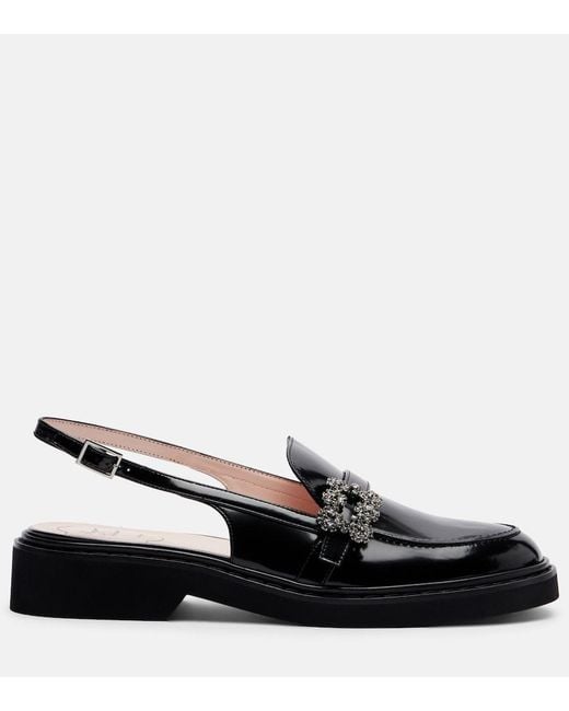Roger Vivier Black Viv' Rangers Leather Slingback Loafers