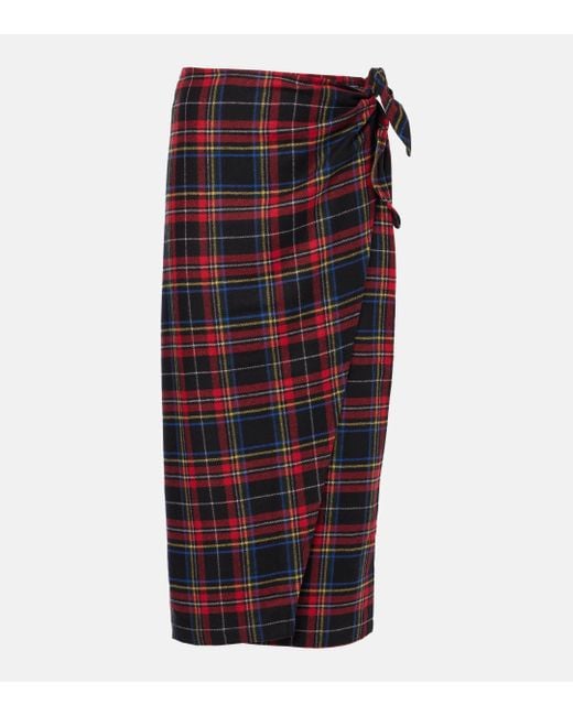 Polo Ralph Lauren Red Plaid Wool-Blend Wrap Skirt