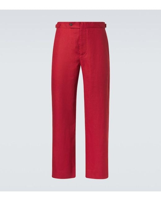 Bode Red Linen Straight Pants for men
