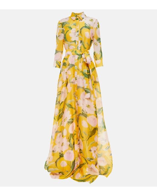 Carolina Herrera Yellow Floral Silk Chiffon Gown