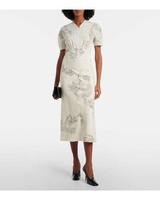 Victoria Beckham White Floral Midi Dress
