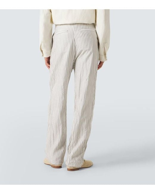 Zegna White Striped Silk Straight Pants for men