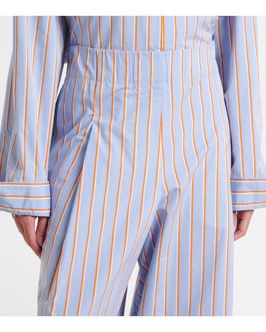 Dries Van Noten Blue Striped Cotton Wide-Leg Pants
