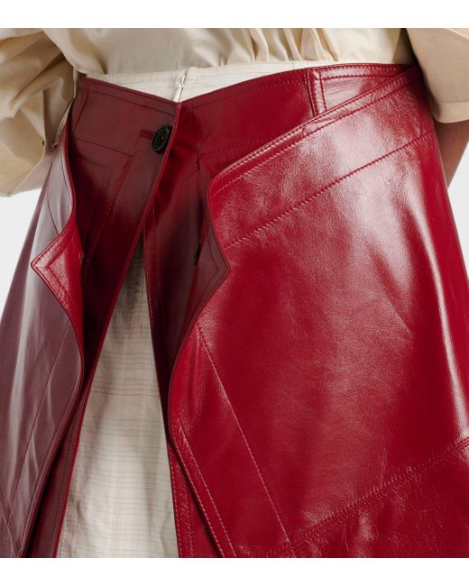 Bottega Veneta Red Leather Midi Skirt