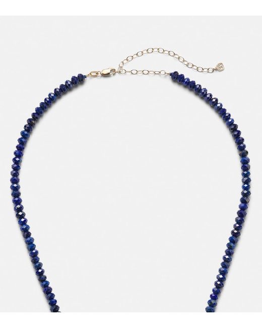 Sydney Evan Metallic 14Kt Beaded Necklace With Diamonds And Lapis