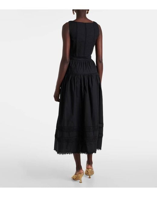 Ulla Johnson Black Midikleid Isadora Aus Baumwollpopeline