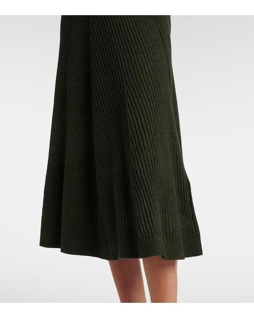 Victoria Beckham Green Ribbed-Knit Wool Midi Skirt