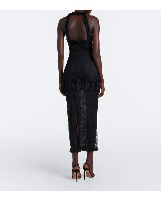 Alessandra Rich Black Bow-Detail Ruffled Lace Cocktail Dress