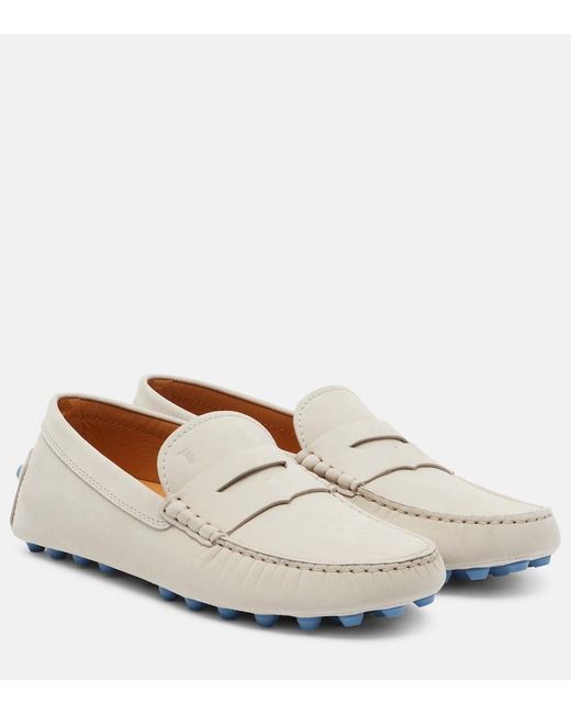 Tod's White Gommino Macro Leather Driving Shoes