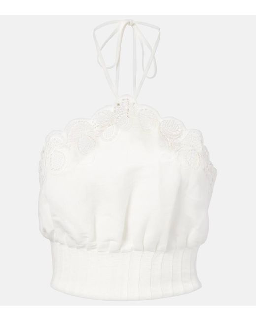 Jonathan Simkhai White Cropped-Top Mellie Aus Einem Leinengemisch