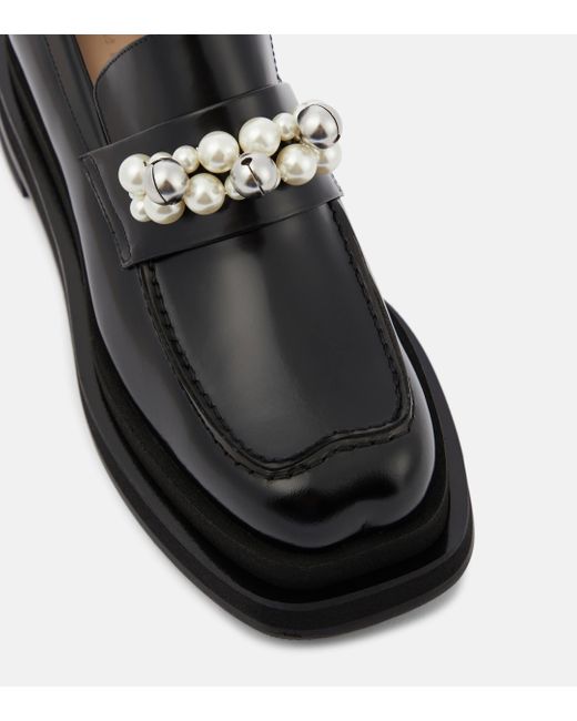 Simone Rocha Black Embellished Leather Platform Loafers