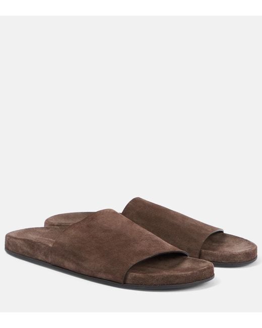 The Row Brown Hugh Suede Slides