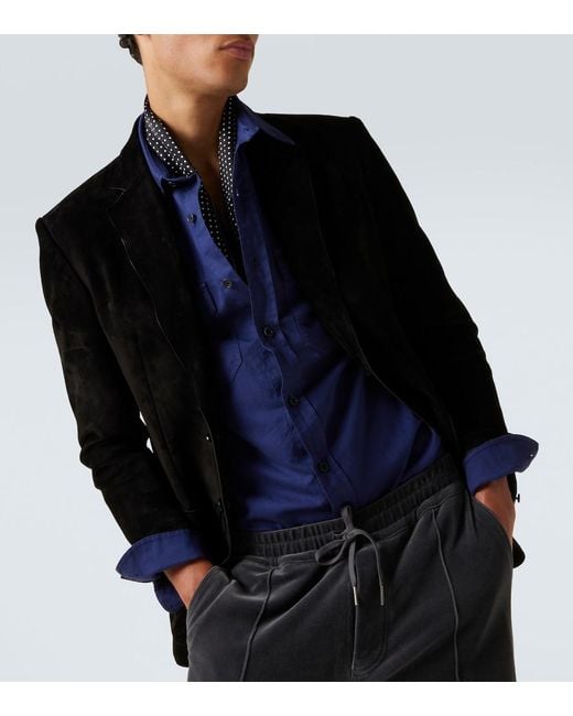 Tom Ford Blue Cotton And Linen Drill Shirt for men