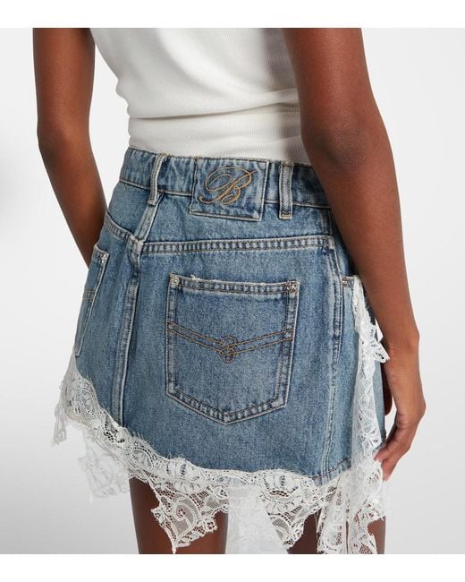 Blumarine Blue Lace-Trimmed Denim Miniskirt