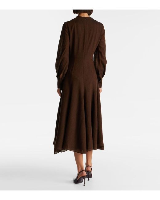 Emilia Wickstead Brown Avara Draped Wool Twill Midi Dress