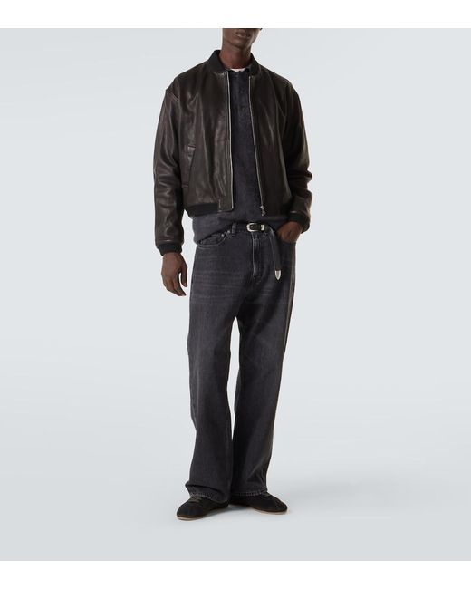 FRAME Black Leather Bomber Jacket for men